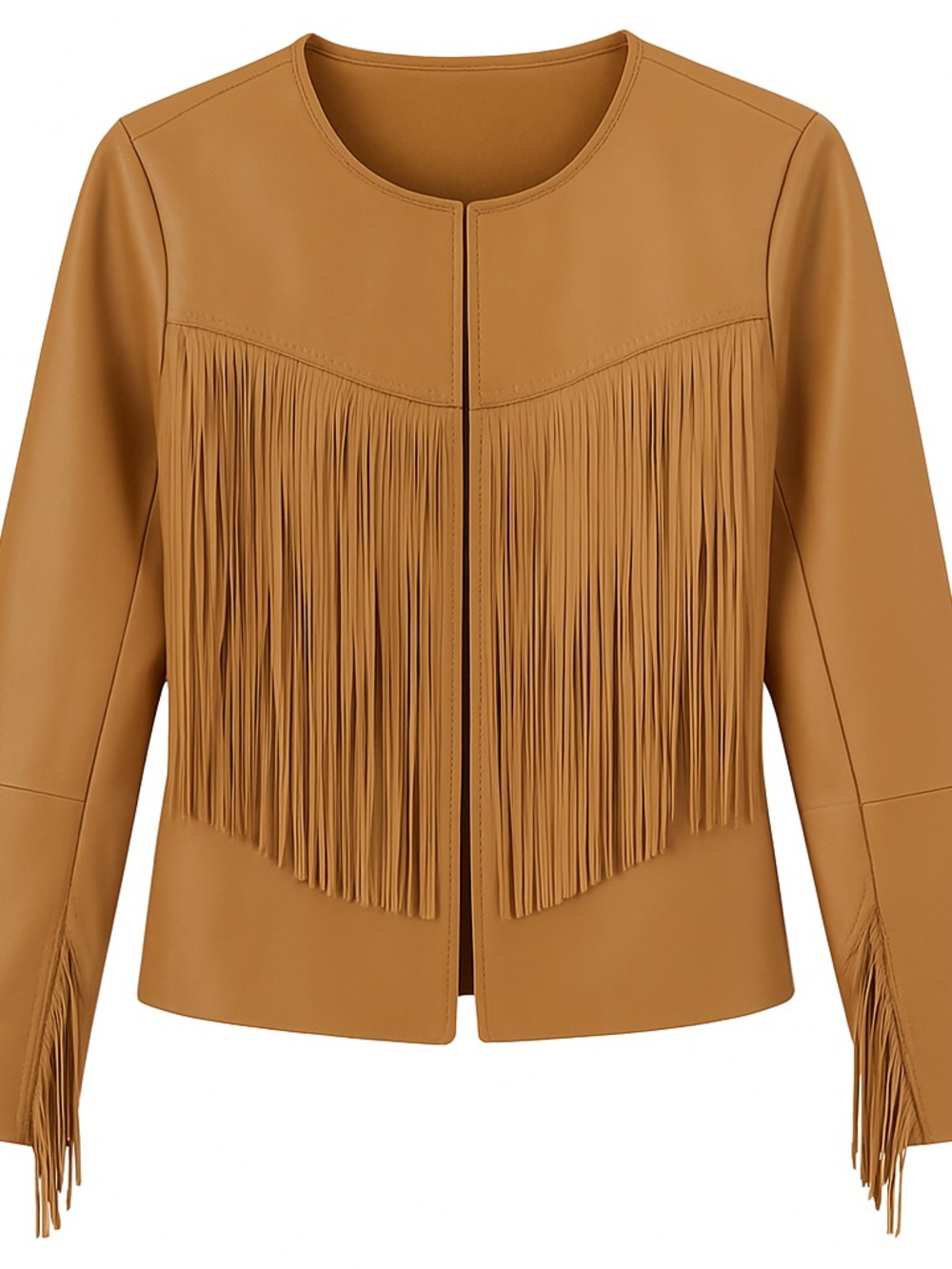 NWOT Colleen Lopez Faux Leather Fringe Jacket – Camel – XXS